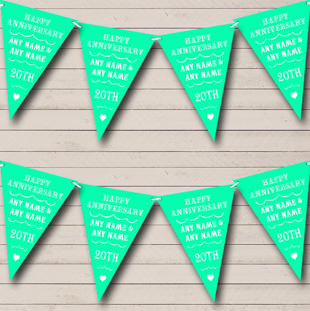 Vintage Text Any Year Mint Green Personalised Wedding Anniversary Party Bunting