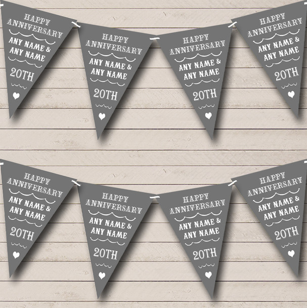 Vintage Text Any Year Grey Personalised Wedding Anniversary Party Bunting