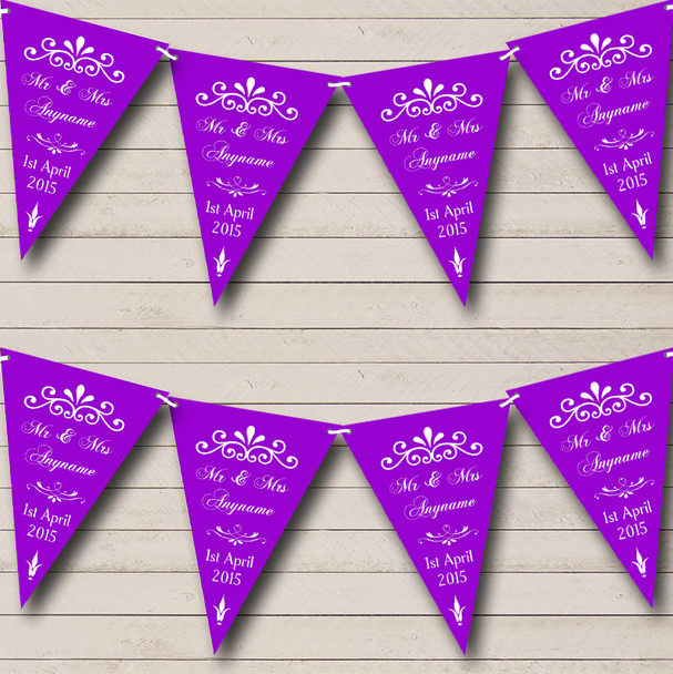 Vintage Regal Purple Personalised Wedding Anniversary Party Bunting