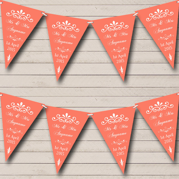 Vintage Regal Coral Personalised Wedding Anniversary Party Bunting