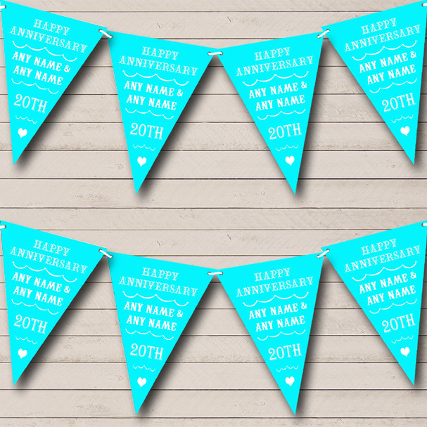 Text Any Year Aqua Turquoise Personalised Wedding Anniversary Party Bunting