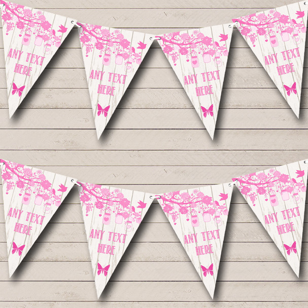 Shabby Chic Vintage Wood Pink Personalised Anniversary Party Bunting