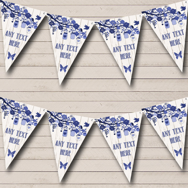 Shabby Chic Vintage Wood Blue Personalised Anniversary Party Bunting