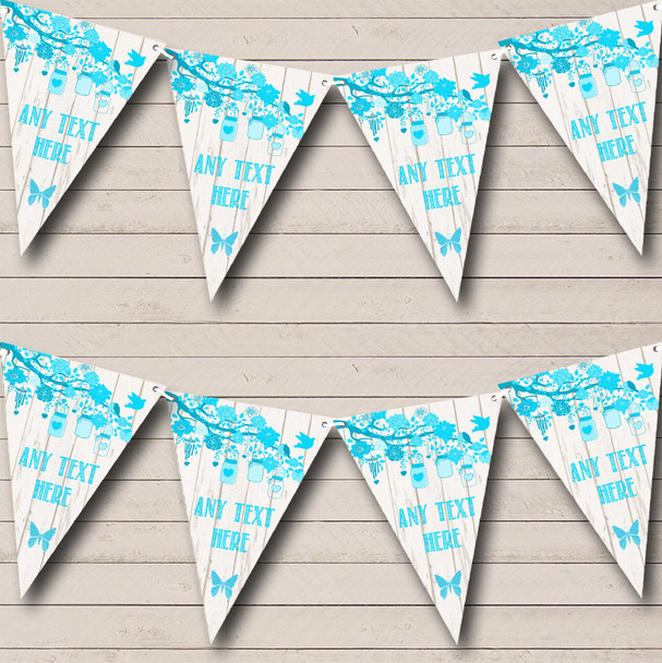 Shabby Chic Vintage Wood Aqua Blue Personalised Anniversary Party Bunting