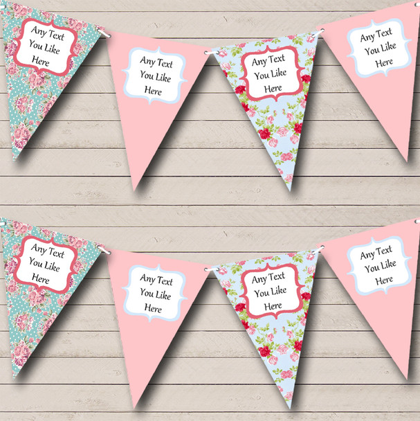 Shabby Chic Blue Pink Floral Personalised Wedding Anniversary Party Bunting