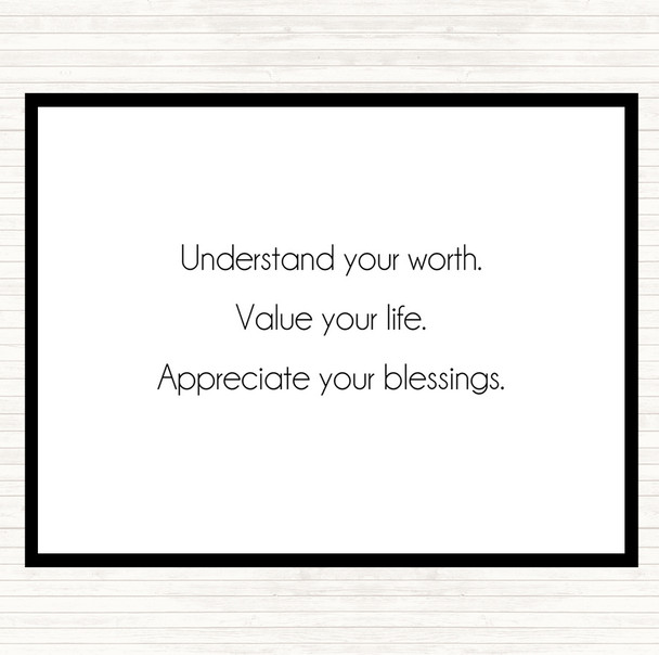 White Black Understand Your Worth Quote Dinner Table Placemat