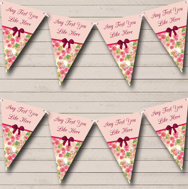 Peach Pink Shabby Chic Vintage Personalised Wedding Anniversary Party Bunting