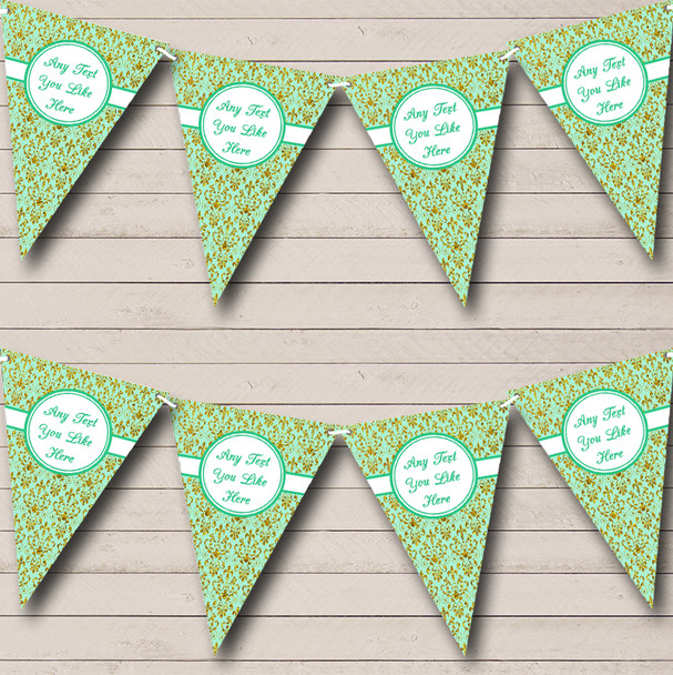 Gold And Mint Green Damask Personalised Wedding Anniversary Party Bunting