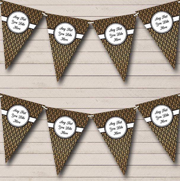 Gold And Black Patterned Personalised Wedding Anniversary Party Bunting