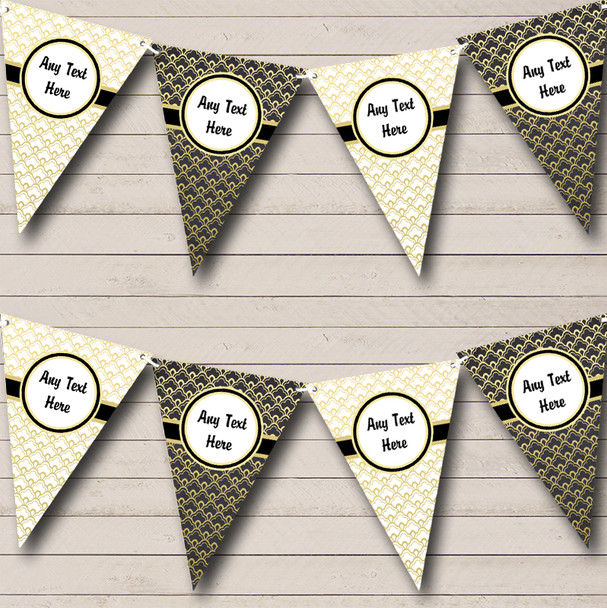 Elegant White Black Gold Regal Personalised Wedding Anniversary Party Bunting