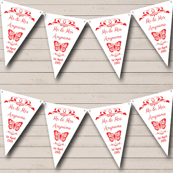 Butterfly  Red Personalised Wedding Anniversary Party Bunting