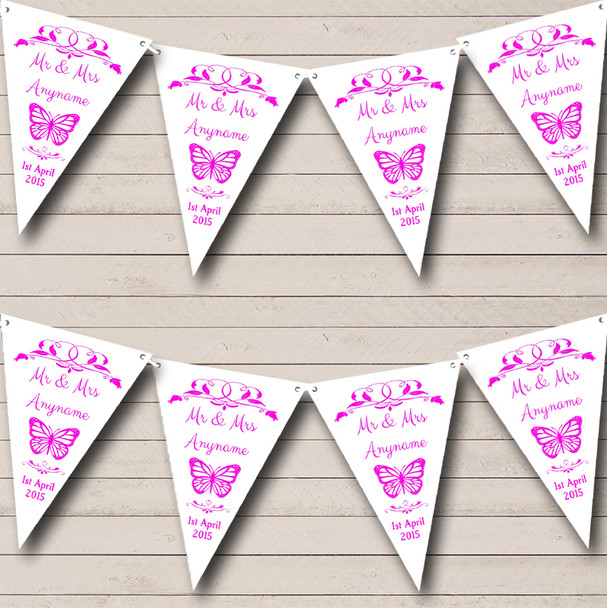 Butterfly  Hot Pink Personalised Wedding Anniversary Party Bunting