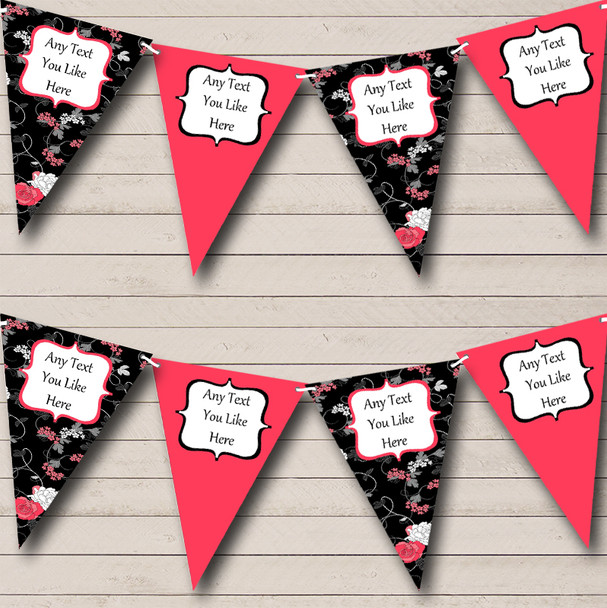 Black Coral Floral Shabby Chic Personalised Wedding Anniversary Party Bunting