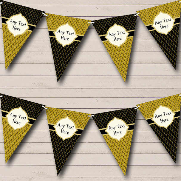 Black And Dark Gold Elegant Personalised Wedding Anniversary Party Bunting