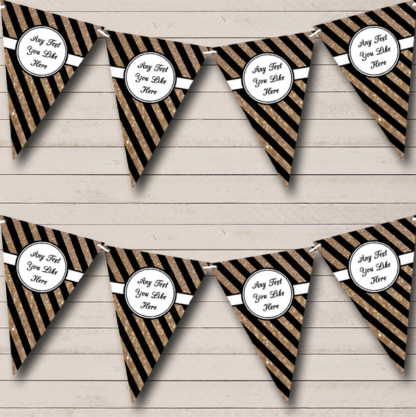 Black And Copper Gold Stripes Personalised Wedding Anniversary Party Bunting