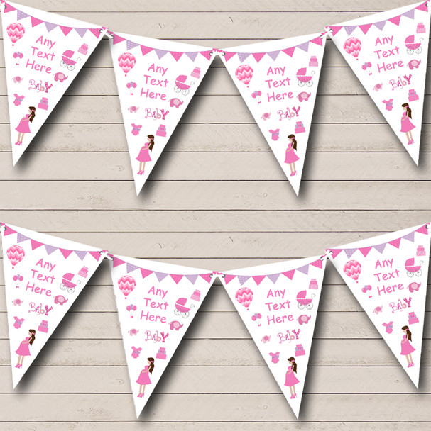 Pink Girls Pregnant Lady Personalised Baby Shower Bunting