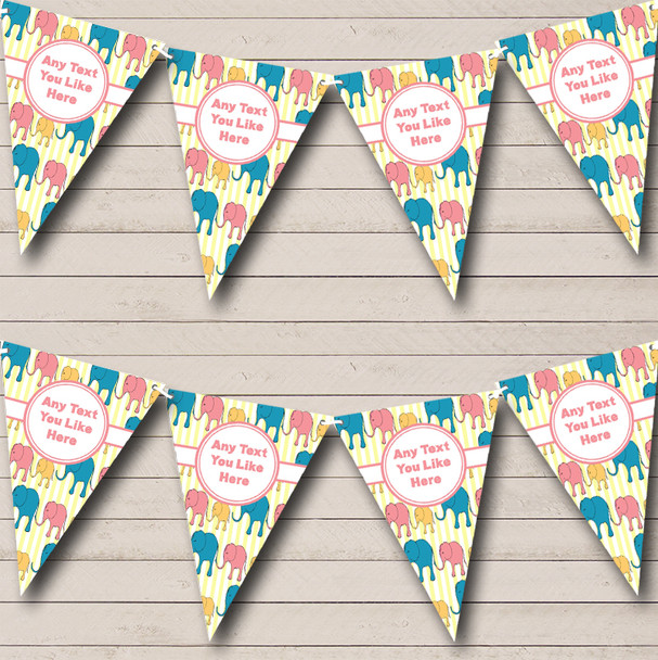 Pink And Yellow Cute Elephants Personalised Baby Shower Bunting