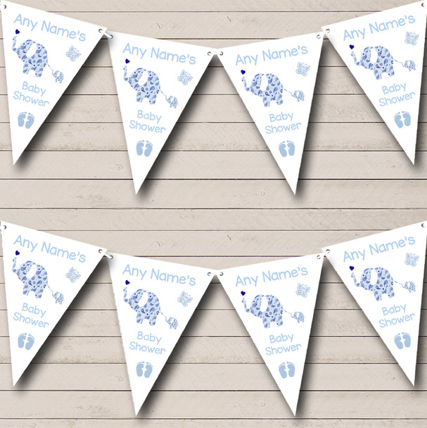 Cute Elephants Boy Blue Personalised Baby Shower Bunting