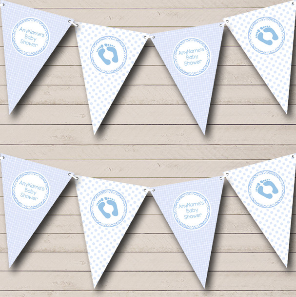 Boy Blue Check Spots Personalised Baby Shower Bunting