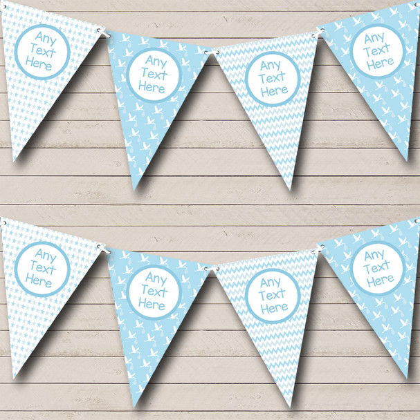 Blue Stars Storks Boy Personalised Baby Shower Bunting