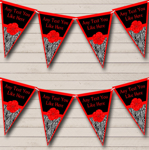 Zebra Print Red Bow Personalised Birthday Party Bunting