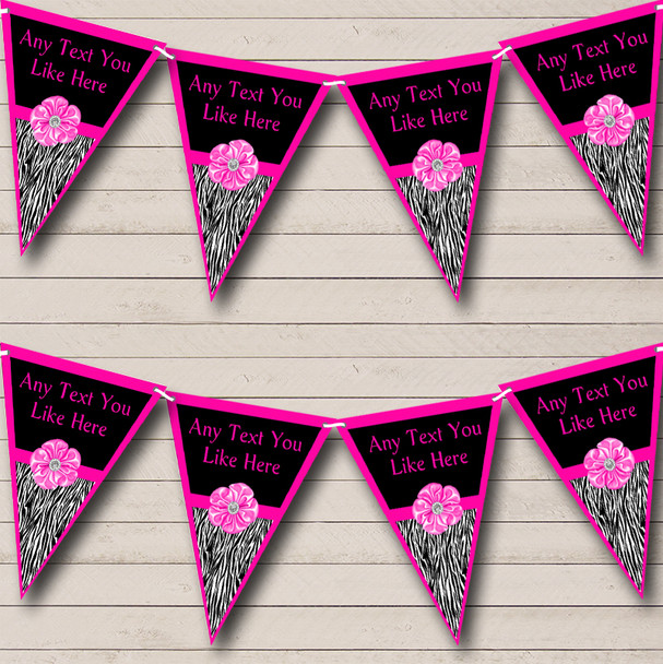 Zebra Print Hot Pink Bow Personalised Birthday Party Bunting