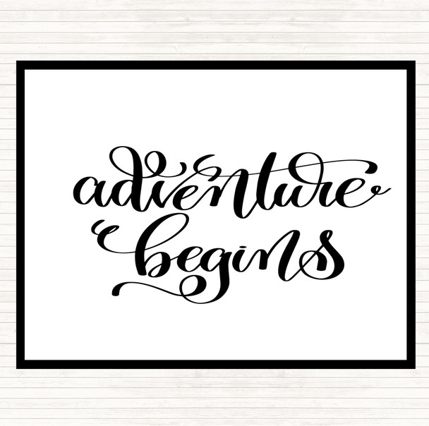 White Black Adventure Begins Swirl Quote Mouse Mat Pad