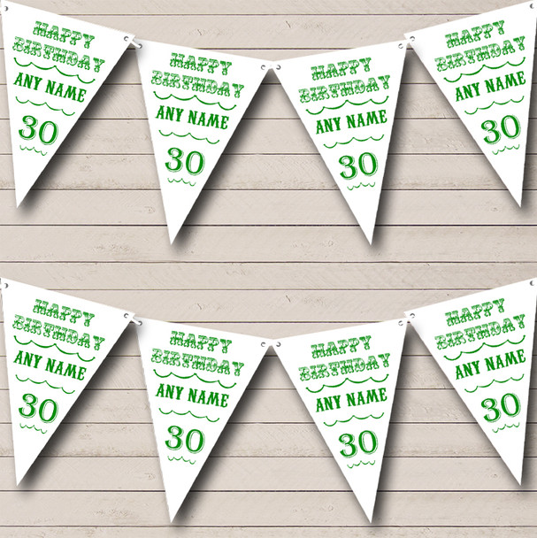 Vintage Text Any Age Birthday White Green Personalised Birthday Party Bunting