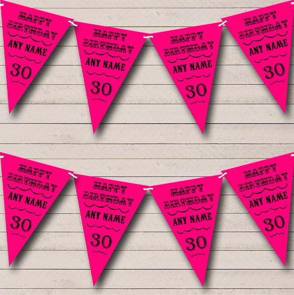 Vintage Text Any Age Birthday Pink And Black Personalised Birthday Party Bunting