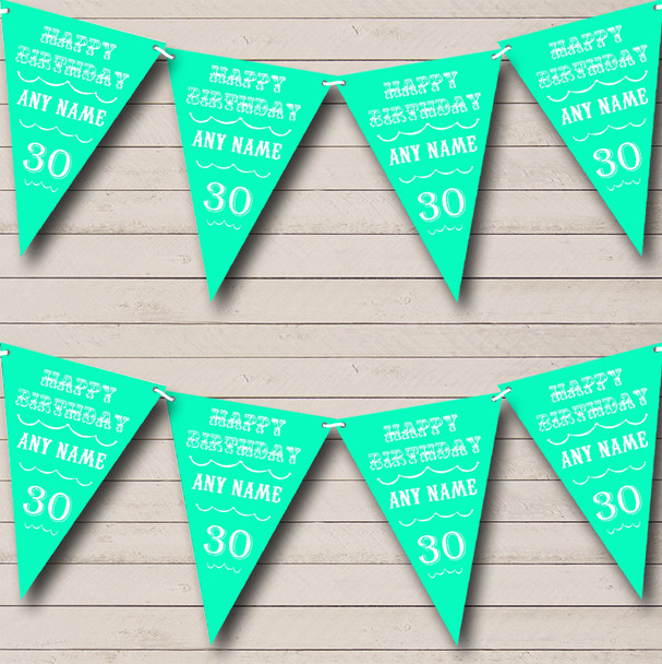 Vintage Text Any Age Birthday Mint Green Personalised Birthday Party Bunting