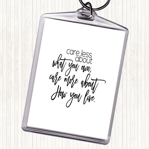 White Black Care Less Quote Bag Tag Keychain Keyring