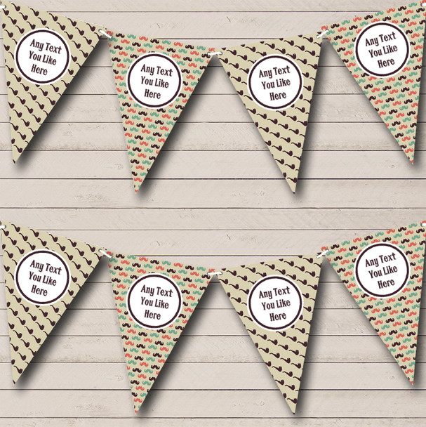 Vintage Retro Pipes And Moustache Personalised Birthday Party Bunting