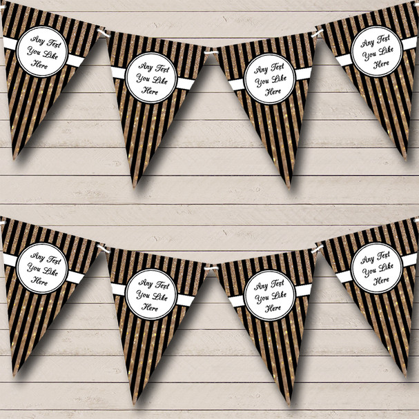 Vertical Black And Copper Gold Stripes Personalised Birthday Party Bunting