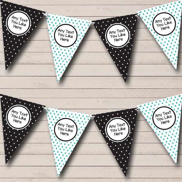 Turquoise And Black Polkadot Personalised Birthday Party Bunting