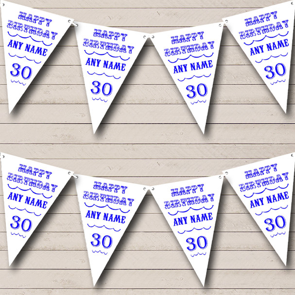 Text Any Age Birthday White Royal Blue Personalised Birthday Party Bunting