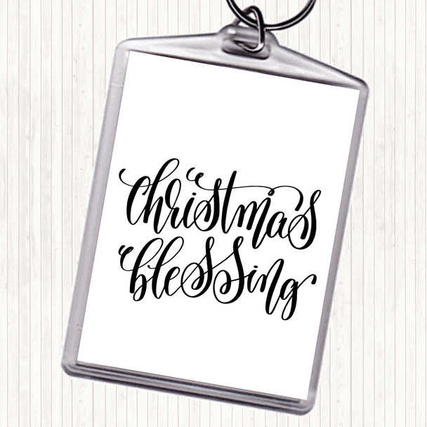 White Black Christmas Blessing Quote Bag Tag Keychain Keyring
