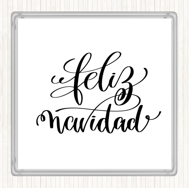 White Black Christmas Feliz Navidad Quote Drinks Mat Coaster