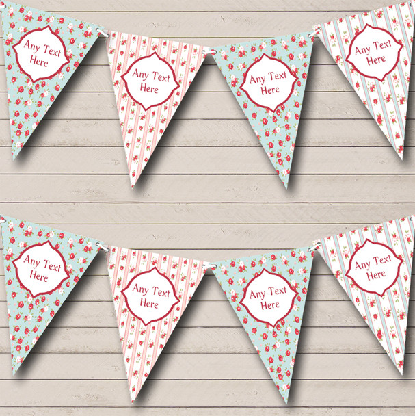 Shabby Chic Vintage Pink Green Roses Personalised Birthday Party Bunting