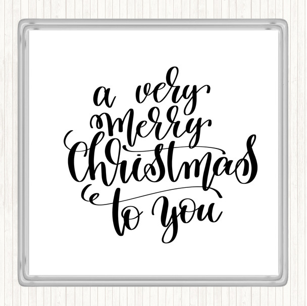 White Black Christmas Ha Very Merry Quote Drinks Mat Coaster