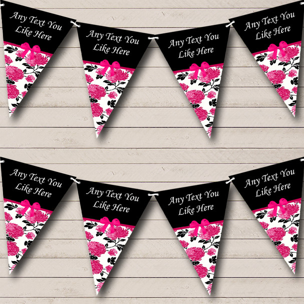 Shabby Chic Vintage Black Pink Personalised Birthday Party Bunting