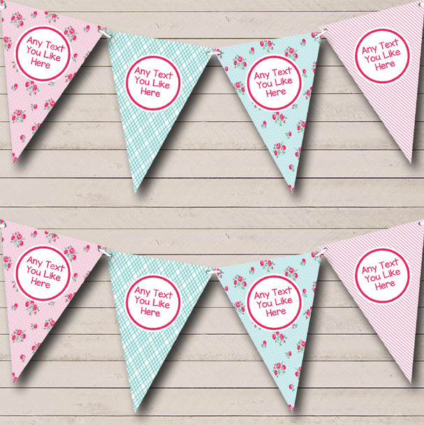 Shabby Chic Roses Pink Stripes Green Chintz Personalised Birthday Party Bunting
