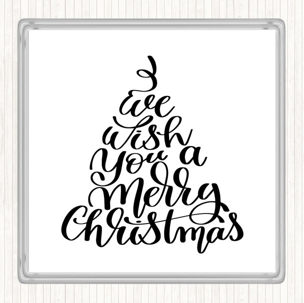 White Black Christmas I Wish You A Merry Xmas Quote Drinks Mat Coaster