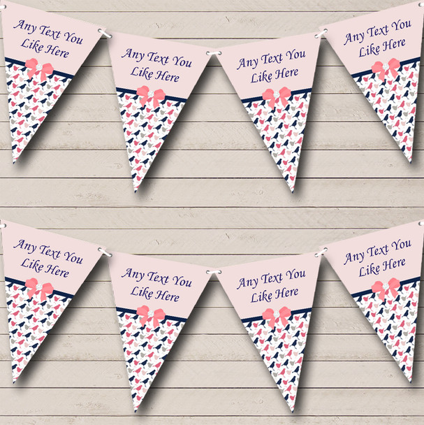 Shabby Chic Birds Coral And Navy Blue Personalised Birthday Party Bunting