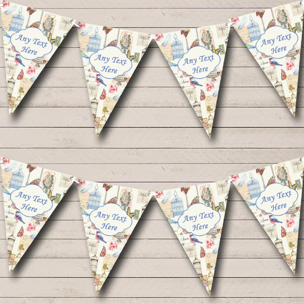 Shabby Chic Bird Butterfly And Birdcage Personalised Birthday Party Bunting