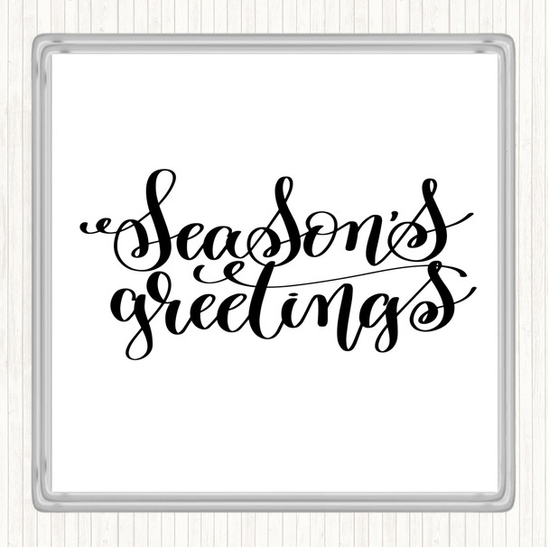 White Black Christmas Seasons Greetings Quote Drinks Mat Coaster