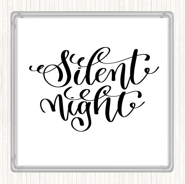 White Black Christmas Silent Night Quote Drinks Mat Coaster