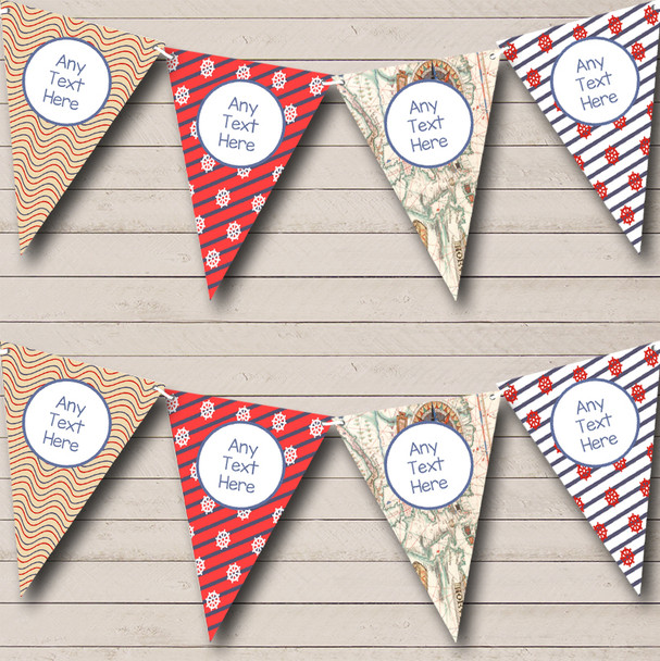 Red Nautical Sailing Sea Map Vintage Personalised Birthday Party Bunting