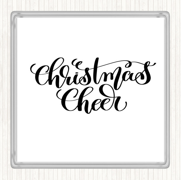 White Black Christmas Xmas Cheer Quote Drinks Mat Coaster