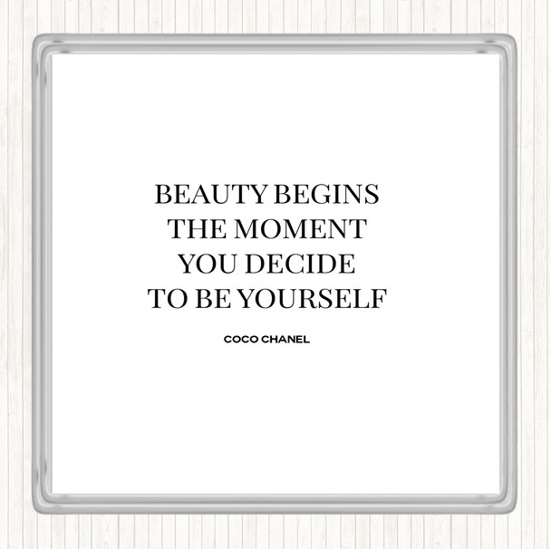 White Black Coco Chanel Be Yourself Quote Drinks Mat Coaster