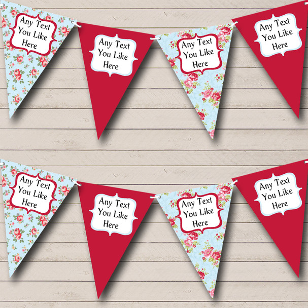 Pink Blue Shabby Chic Floral Personalised Birthday Party Bunting